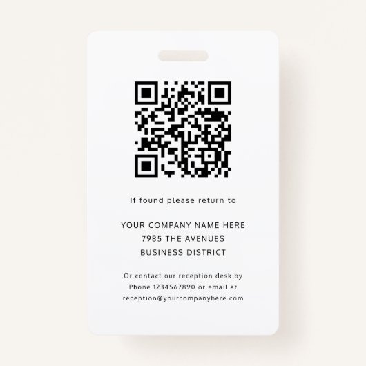 Badge ID photo de l'employé Code QR de sécurité de l'ent (Dos)