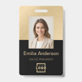 Badge ID photo de l'employé Code QR Logo Noir brossé Or (Avant)
