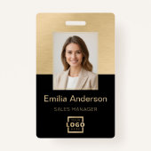 Badge ID photo de l'employé Code QR Logo Noir brossé Or (Devant)