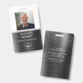 Badge ID photo de l'employé de Black White Metal moderne (Avant & arrière)