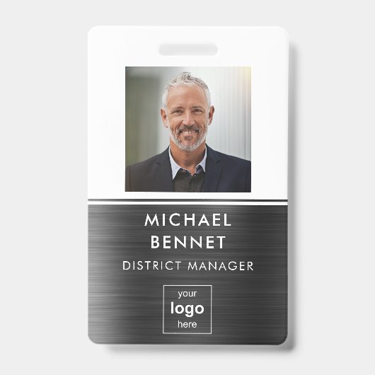 Badge ID photo de l'employé de Black White Metal moderne (Avant)