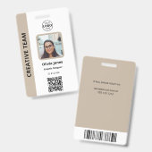Badge ID photo de l'employé de l'entreprise Code QR Beig (Avant & arrière)