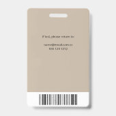 Badge ID photo de l'employé de l'entreprise Code QR Beig (Arrière)