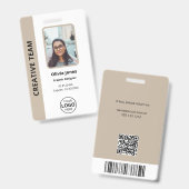 Badge ID photo de l'employé de l'entreprise Code QR Beig (Avant & arrière)