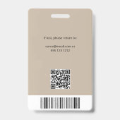 Badge ID photo de l'employé de l'entreprise Code QR Beig (Arrière)