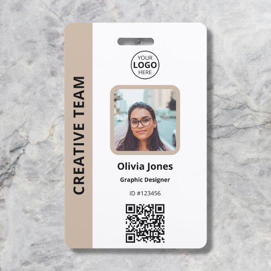 Badge ID photo de l'employé de l'entreprise Code QR Beig
