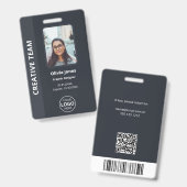 Badge ID photo de l'employé de l'entreprise Code QR gris (Avant & arrière)