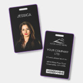 Badge ID photo de l'employé de l'entreprise noir pourpre (Avant & arrière)