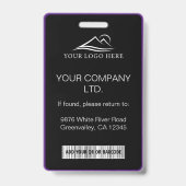 Badge ID photo de l'employé de l'entreprise noir pourpre (Arrière)