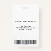 Badge ID photo de l'employé de l'hôpital personnalisé (Dos)