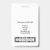 Badge ID photo de l'employé du centre Médicale personnal (Back)