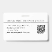 Badge ID photo de l'employé Logo de l'entreprise Code QR (Back)