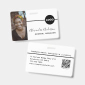 Badge ID photo de l'employé Logo de l'entreprise Code QR (Front & Back)