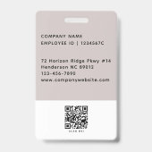 Badge ID photo de l'employé Logo de l'entreprise Code QR (Arrière)
