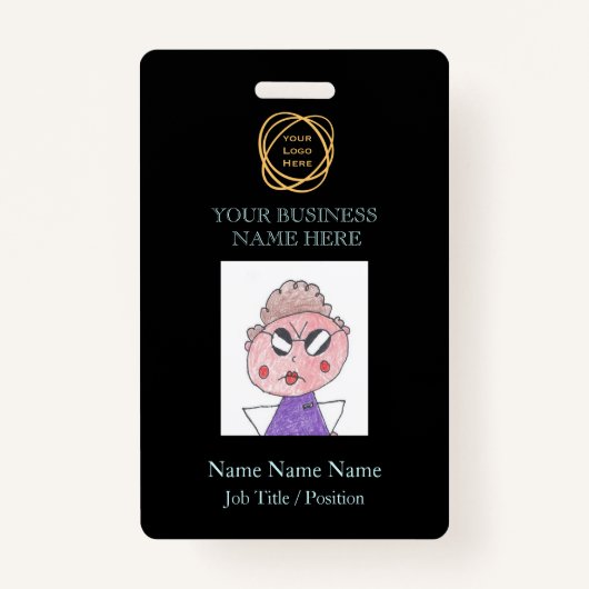 Badge ID photo de l'employé Logo de l'entreprise QR Noir (Devant)