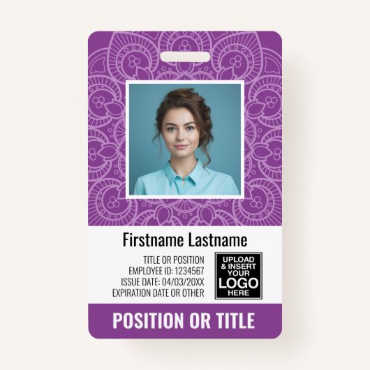 Badge ID photo de l'employé - mandala moderne, logo, cod (Devant)