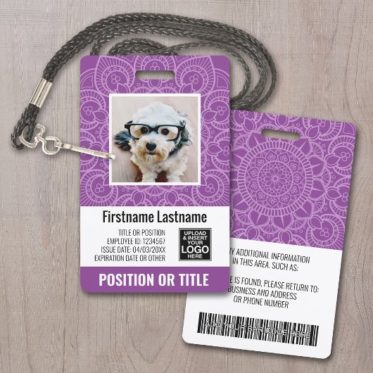 Badge ID photo de l'employé - mandala moderne, logo, cod