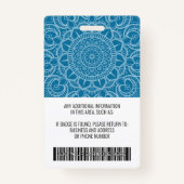 Badge ID photo de l'employé - mandala moderne, logo, cod (Dos)