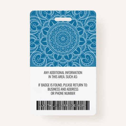 Badge ID photo de l'employé - mandala moderne, logo, cod (Dos)