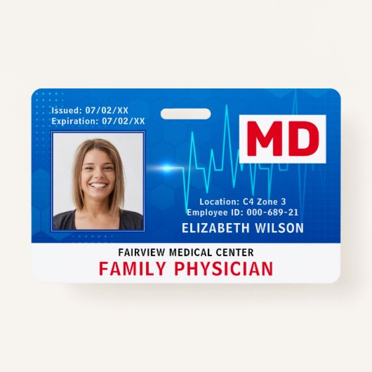 Badge ID photo de l'employé Médicale de l'hôpital MD (Devant)