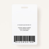 Badge ID photo de l'employé Médicale de l'hôpital noir (Dos)