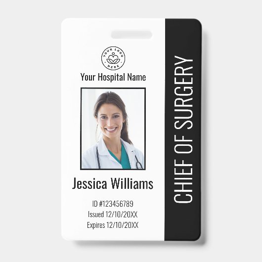 Badge ID photo de l'employé Médicale personnalisé noir (Avant)
