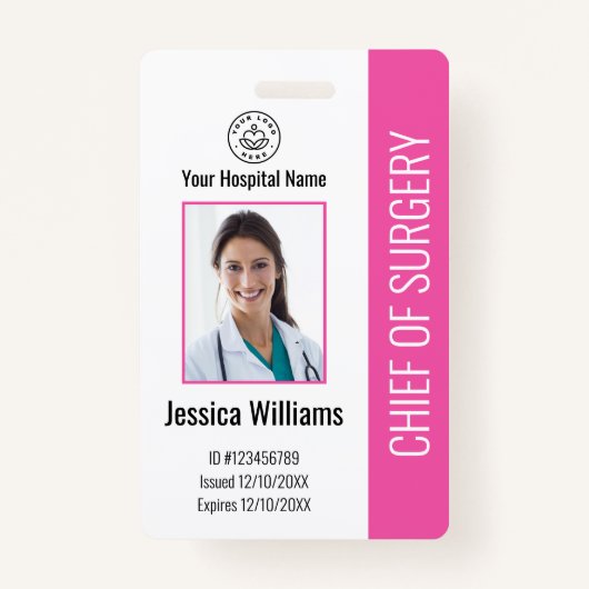 Badge ID photo de l'employé Médicale personnalisé rose (Devant)