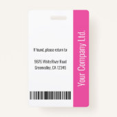 Badge ID photo de l'employé Médicale personnalisé rose (Dos)