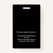 Badge ID photo de l'employé noir et blanc personnalisé (Dos)