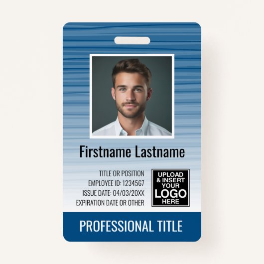 Badge ID photo de l'employé - rayures modernes, logo, co (Devant)