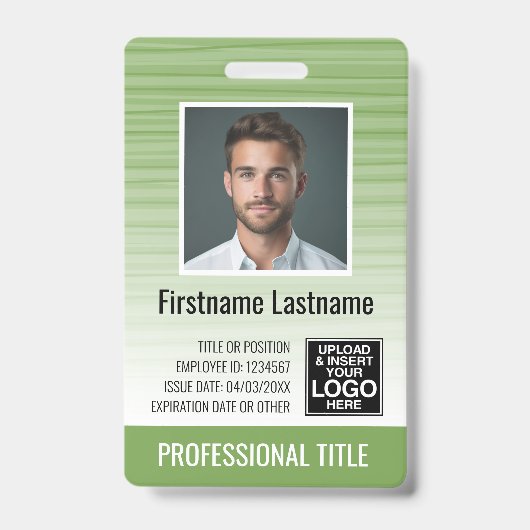 Badge ID photo de l'employé - rayures modernes, logo, co (Avant)