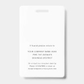 Badge ID photo de l'employé Sécurité de la société (Back)