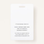 Badge ID photo de l'employé Sécurité de la société (Dos)