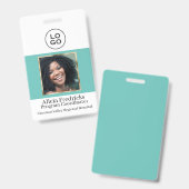Badge ID photo de l'employé turquoise et Gold avec logo (Front & Back)