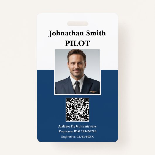 Badge ID photo de l'entreprise Code de sécurité du pilot (Devant)