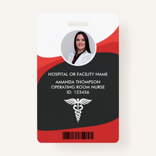 Badge ID photo de l'infirmière rouge et noire (Devant)