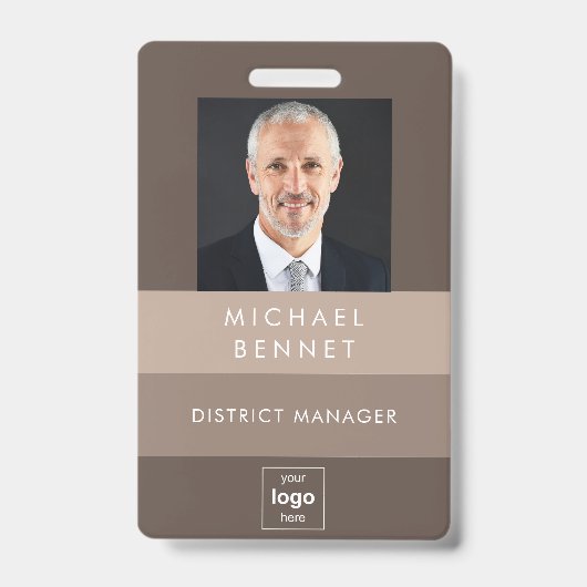 Badge ID photo d'entreprise Brown moderne (Face)