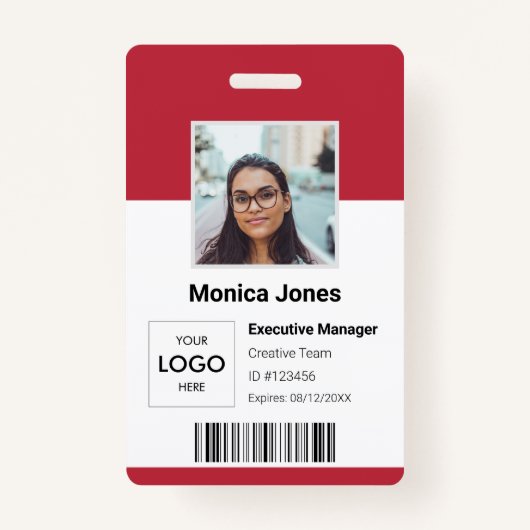 Badge ID photo du logo de l'employé rouge (Devant)