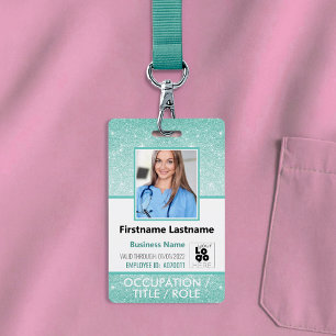 Badge ID photo du personnel Code à barres Logo Aqua Blue