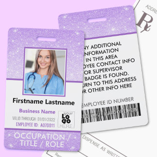 Badge ID photo du personnel Code-barres Logo Purple Nom