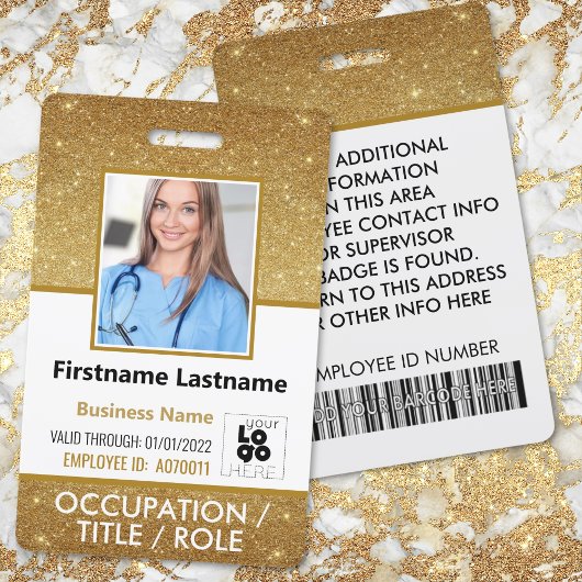 Badge ID photo du personnel Logo Code barre 14K Parties