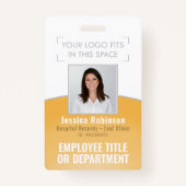 Badge ID photo employé Code-barre Votre logo Courbe jaun (Devant)