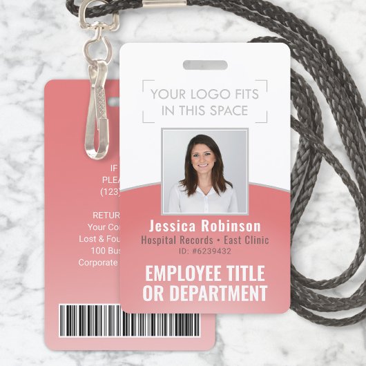 Badge ID photo employé Code-barre Votre logo Courbe rose