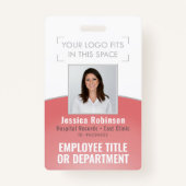 Badge ID photo employé Code-barre Votre logo Courbe rose (Devant)