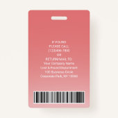 Badge ID photo employé Code-barre Votre logo Courbe rose (Dos)