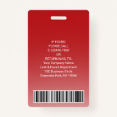 Badge ID photo employé Code-barre Votre logo Courbe roug (Dos)