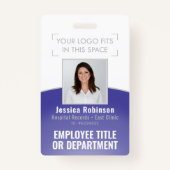 Badge ID photo employé Code-barre Votre logo Courbe viol (Devant)
