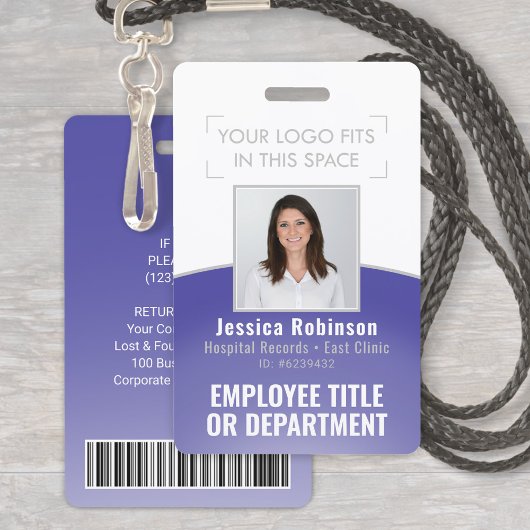 Badge ID photo employé Code-barre Votre logo Courbe viol