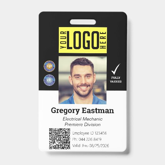 Badge ID photo employé Code QR noir (Face)