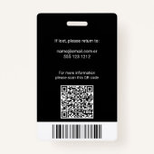 Badge ID photo employé Code QR noir (Dos)